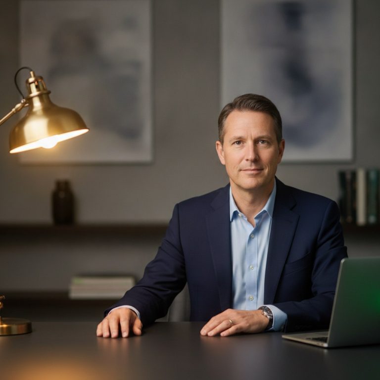 A composed high-ticket sales coach holding steady at his desk during a client call